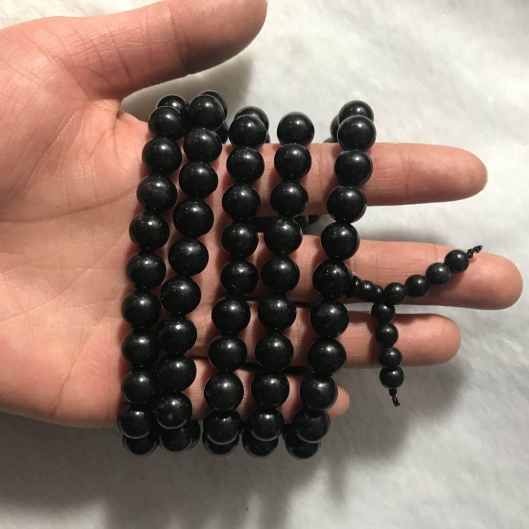 天然活磁药王石108保健功能玉墨绿玉diy圆珠黑绿玉珠手链8mm 项链