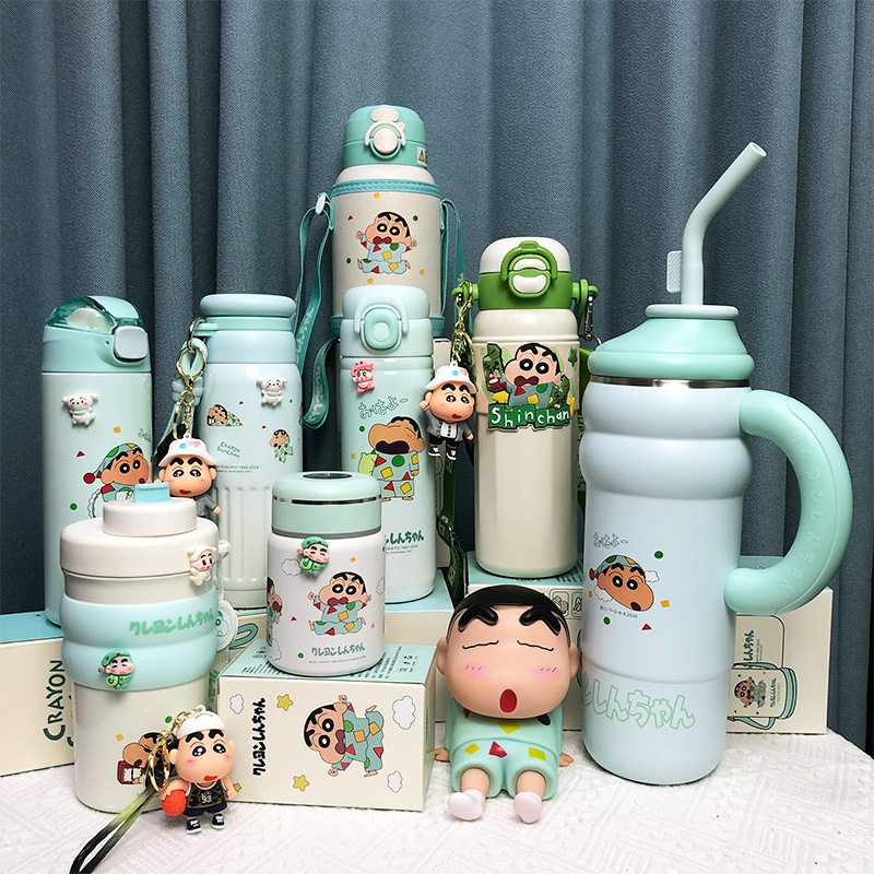 蜡笔小新男孩吸管冰霸杯手柄便携大容量水杯户外运动男女卡通杯子