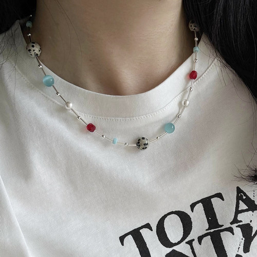 海盐撞色蓝猫眼珍珠锁骨链