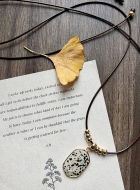 复古天然斑点石吊坠长款毛衣链