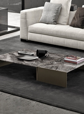 意大利MINOT LINHA 极简轻奢组合茶几威尼斯棕天然大理石高脚桌子