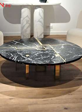 Round Marble Coffee Table金属饰条镶嵌大理石茶几客厅圆咖啡桌