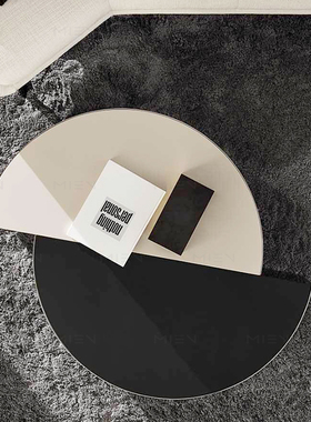 意式MINOTT SHIELDS半圆形茶几客厅大理石钢化镜面金属不锈钢茶台