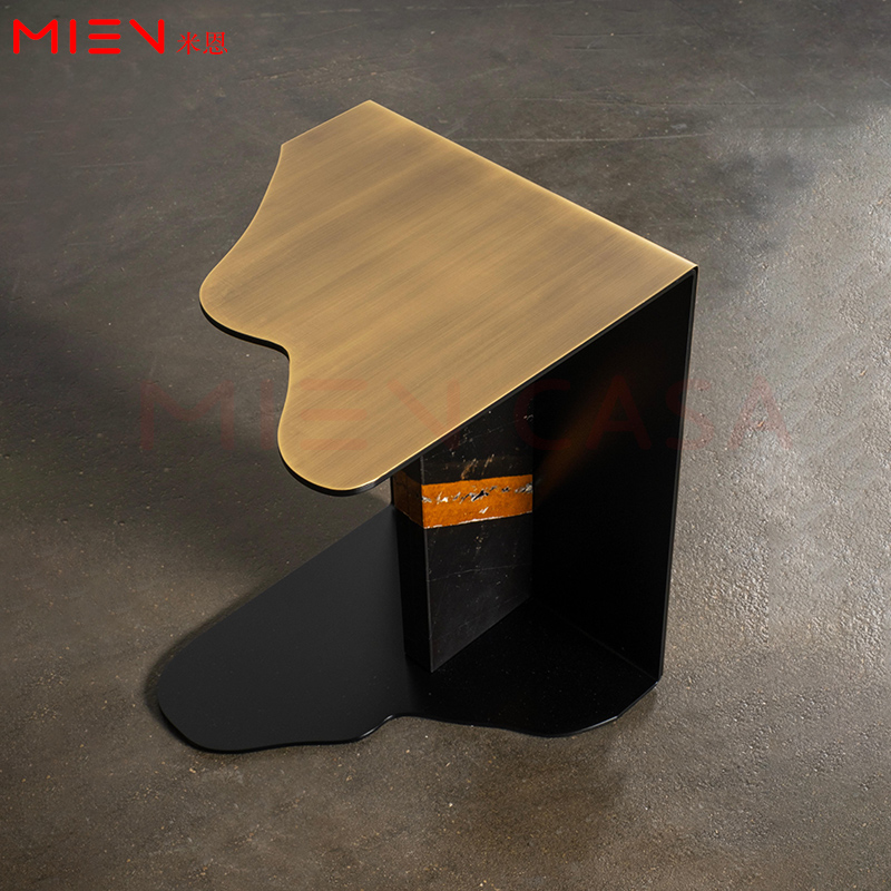 Modern Raw SideTable轻奢大理石角几客厅沙发边几实心钢移动边几