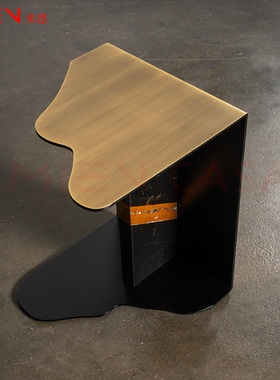 Modern Raw SideTable轻奢大理石角几客厅沙发边几实心钢移动边几