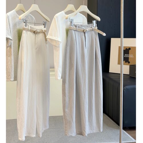 冰丝亚麻弯刀阔腿裤女夏季薄款