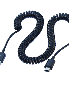 超长迷你Mini USB T口 5Pin 相机车载GPS导航弹簧伸缩数据充电线