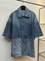 Fashionable Denim Short-Sleeved Jacket 2026 Summer New Fashion Embossed Patchwork Workwear Shorts Unisex