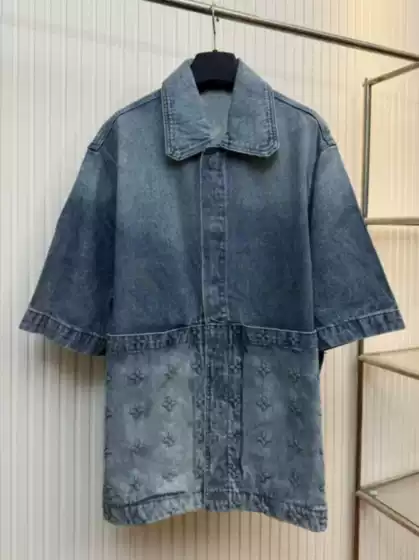Fashionable Denim Short-Sleeved Jacket 2026 Summer New Fashion Embossed Patchwork Workwear Shorts Unisex
