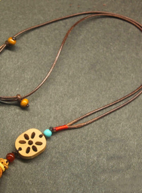 桃木莲藕吊坠财福钱袋项链锁骨链