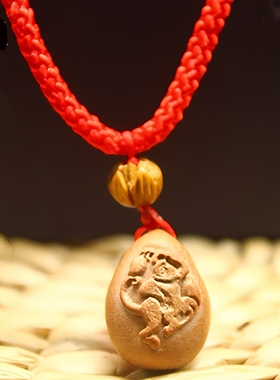 纯桃木生肖猴吊坠属猴宝宝脖挂件