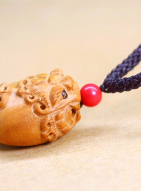 真桃木貔貅吊坠财兽项链男女挂件