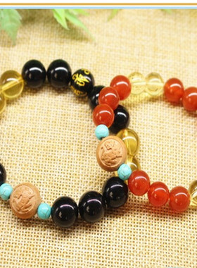 桃木生肖虎手链六字真言佛珠手串