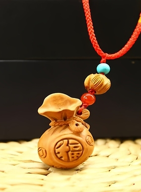 桃木福袋吊坠钱袋项链男女款挂件