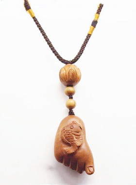 桃木鲤跃龙门吊坠财富足小鱼项链