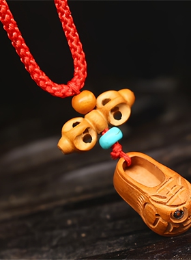 桃木虎头鞋吊坠平安金刚杵钥匙扣