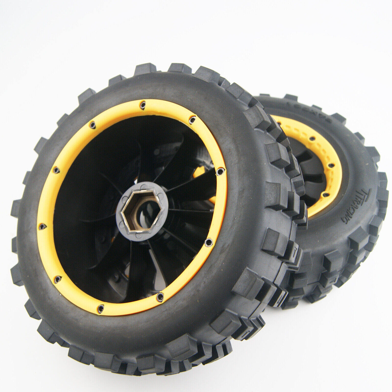 BAJA 5T SC FRONT & REAR HEATH TIRE ASSEMBLY BIG SPIKE TIRE METAL BONDING GROOVE RED BLUE ORANGE