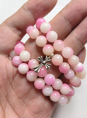 翠月韵男女玉髓简约多圈手链十字