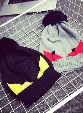 帽子女秋冬季小恶魔百搭针织毛线帽FEND保暖防寒护耳学生套头冷帽