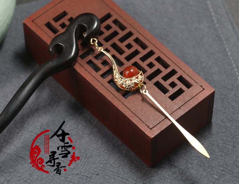 中国风复古黑檀木步摇流苏发簪 古代木簪子发饰古装盘发头饰包邮