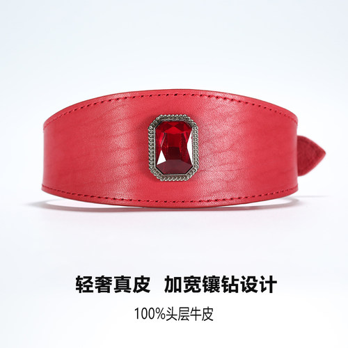 100%头层牛皮可调节中小型犬项圈