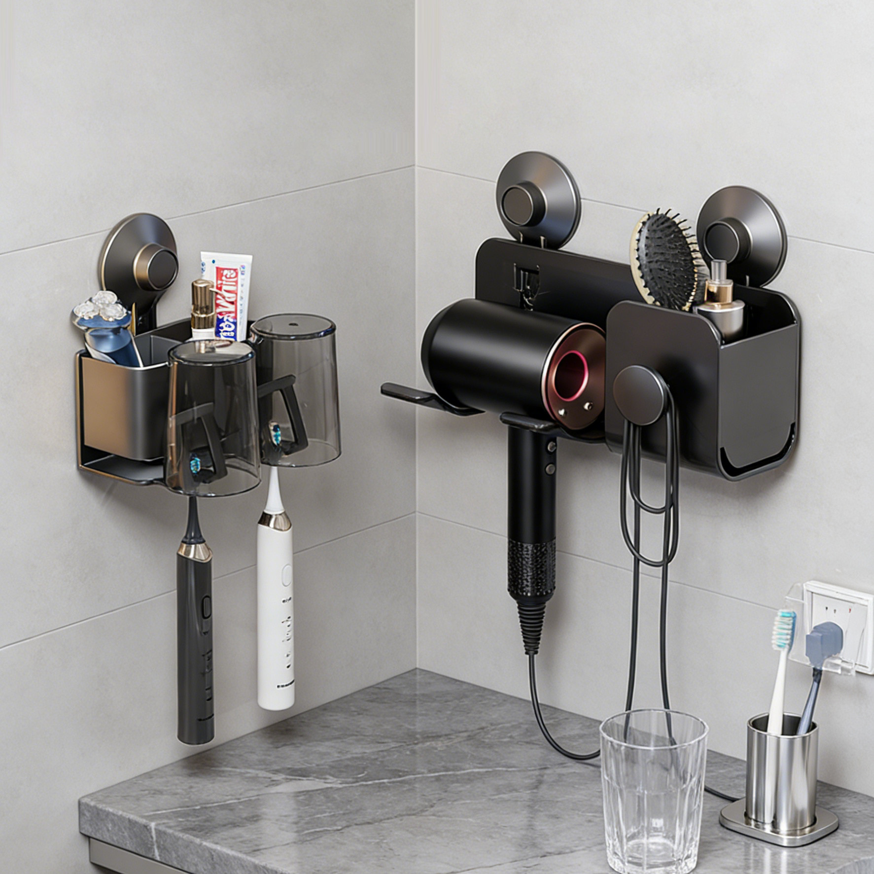 太力吹风机支架卫生间置物架子浴室吸盘墙上戴森风筒电吹风挂架子