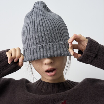秋冬纯色全羊毛针织质感冷帽