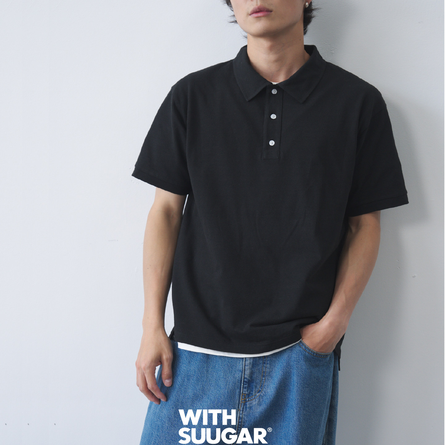 WITHSUUGAR｜索罗娜黑色polo衫男年轻款夏季薄款宽松翻领短袖T恤