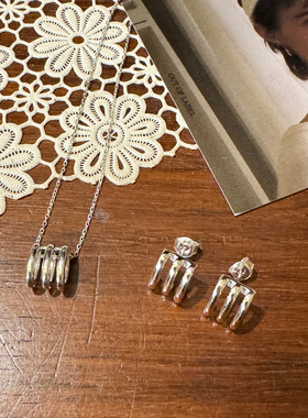 自制韩国out of label*happyrim同款通体S925纯银耳环/项链女简约