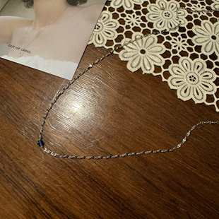 label通体S925纯银电镀白金蓝色石锁骨链ins风 福利款 自制out