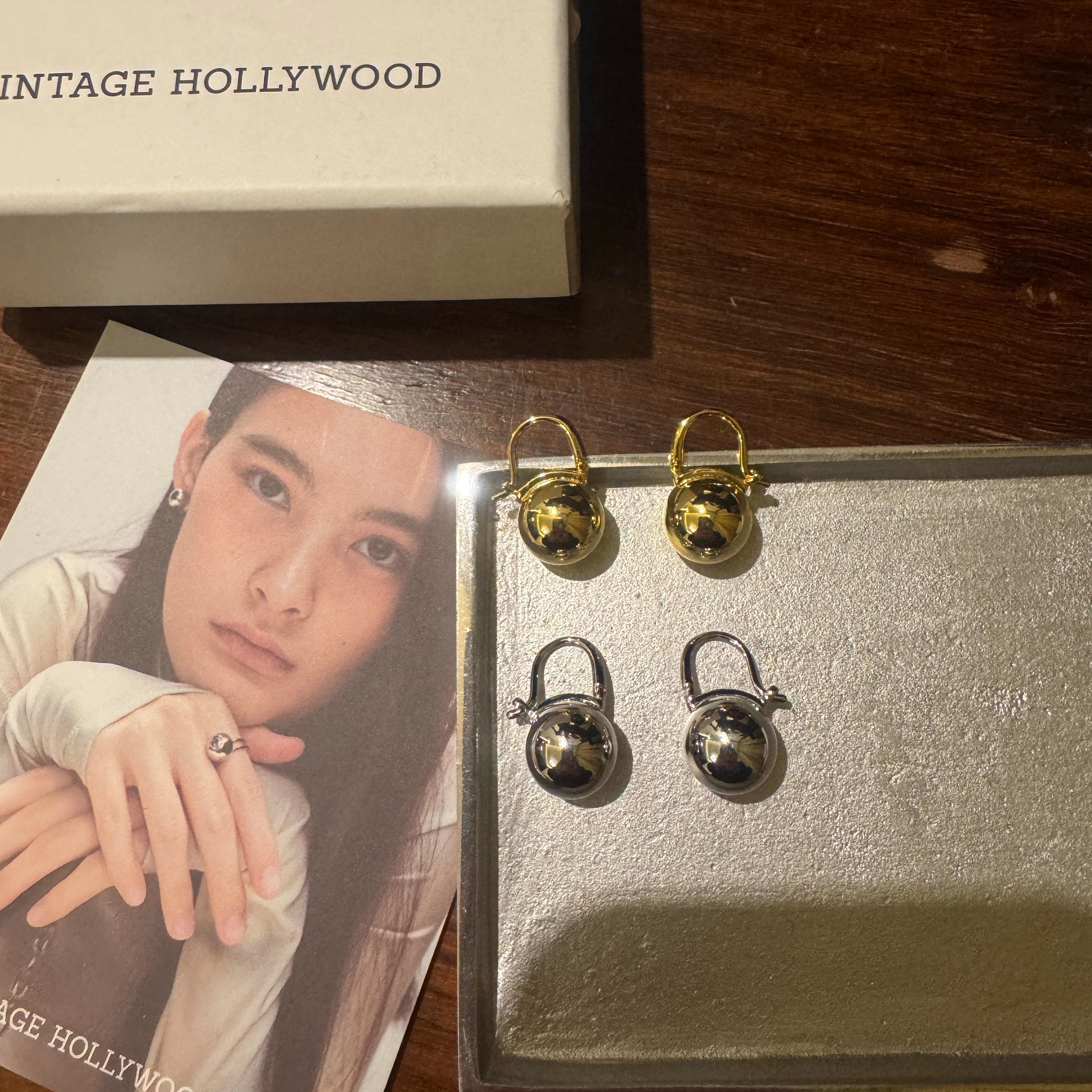 自制vintage hollywood圆球镀金镀银吊坠耳钉