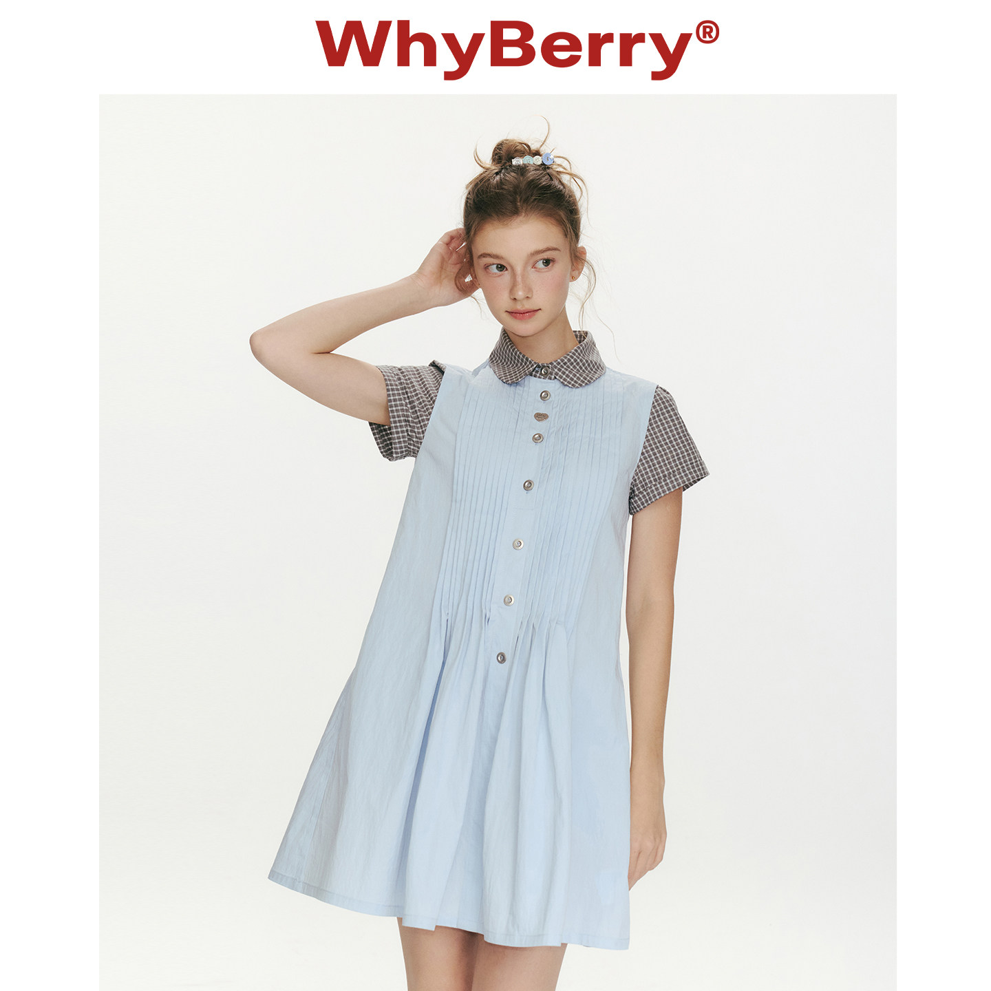 WhyBerry 26SS“雨落风琴”复古韩系假两件连衣裙少女学院风短裙