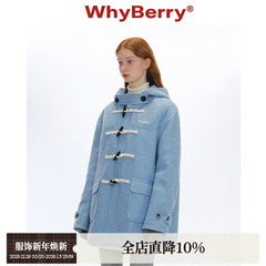 WhyBerry 24AW“泡芙学院”蓝色牛角扣大衣秋冬复古加厚毛呢外套