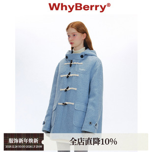 蓝色牛角扣大衣秋冬复古加厚毛呢外套 泡芙学院 WhyBerry 24AW