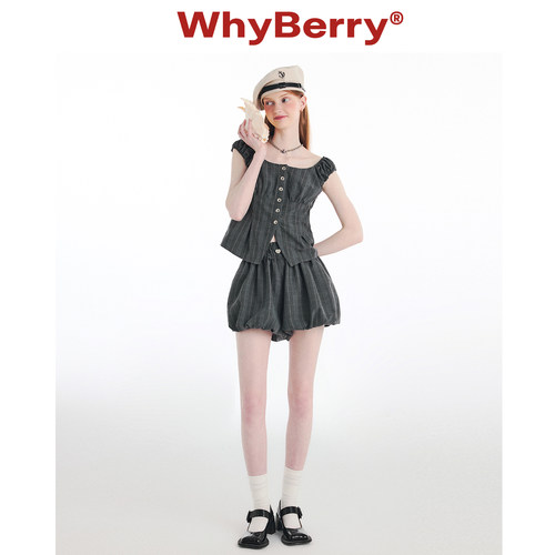 WhyBerry25SS “小步舞曲”方领格纹小背心修身上衣