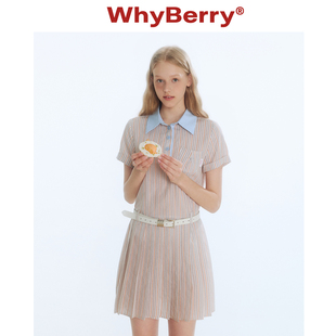 裙压褶条纹连衣裙 WhyBerry 25SS 心动轨迹 学院风Polo领衬衫