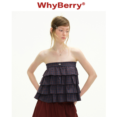 WhyBerry 26SS“复古锚点”复古格纹抹胸上衣荷叶边半裙两穿设计