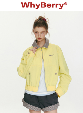 WhyBerry 26SS“青涩旋律”格纹拼接棒球服韩版休闲短款夹克外套