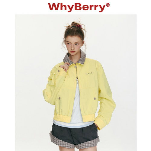 WhyBerry 26SS“青涩旋律”格纹拼接棒球服韩系休闲短款夹克外套