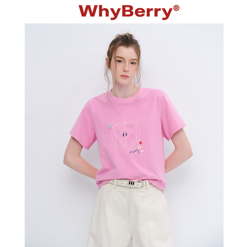 WhyBerry 26SS“青涩苹果”苹果印花短袖t恤女圆领少女短款上衣
