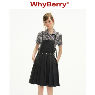 WhyBerry 26SS“假日遐想”可拆卸背带连衣裙女灰色百褶半身裙夏