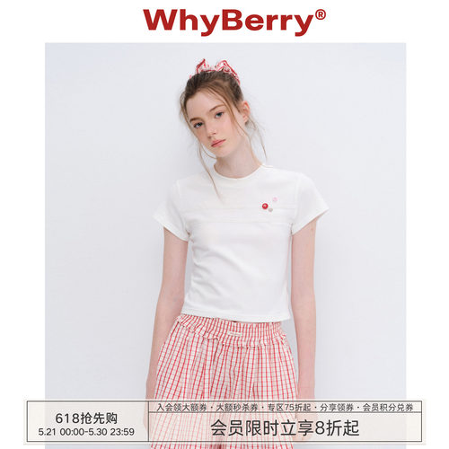 WhyBerry 26SS“飞鸟雨季”白色纽扣短袖小众设计圆领正肩t恤女