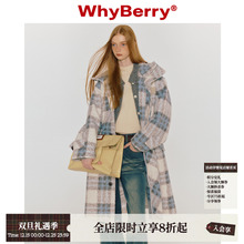 WhyBerry 23AW“气泡奶酥”粉色格子大衣慵懒保暖中长款外套秋冬