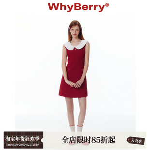 WhyBerry 25SS“莓果芭菲”蝴蝶结连衣裙无袖甜酷红色波点收腰裙