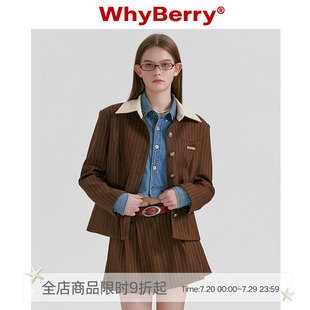 WhyBerry 復(fù)古撞色墊肩上衣格紋外套直角肩 美拉德反應(yīng) 23AW