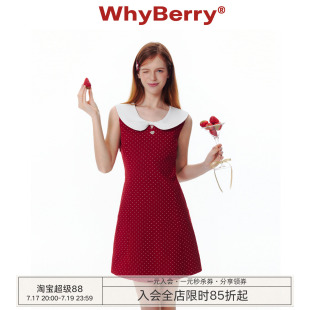 WhyBerry 25SS“莓果芭菲”蝴蝶结领无袖裙红色波点撞色连衣裙夏
