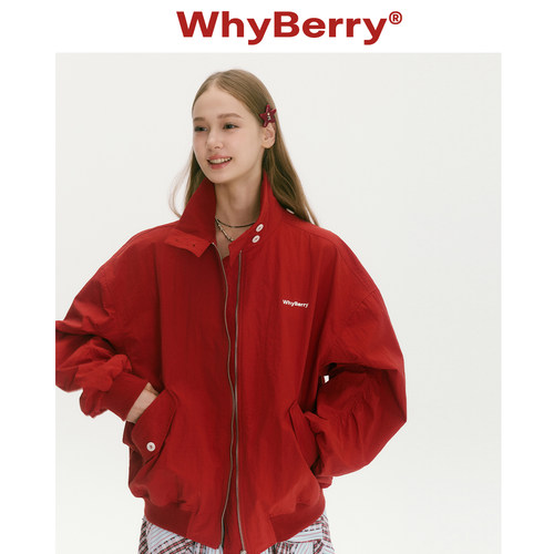 WhyBerry 25AW“夏末狂想曲”美式红色外套防风立领飞行夹克女