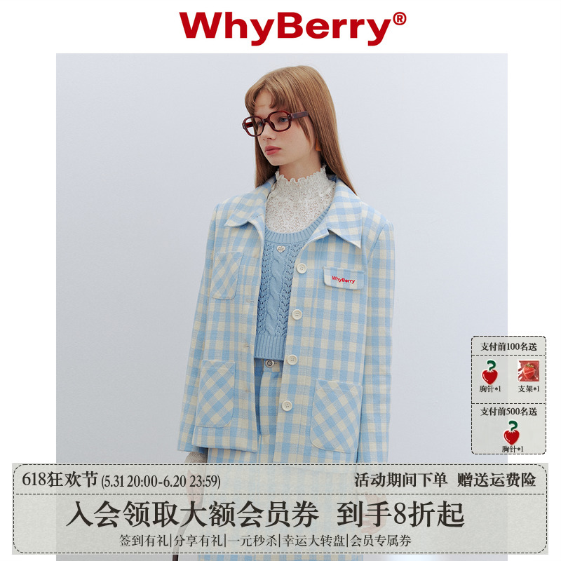 WhyBerry绣花格子外套短外套