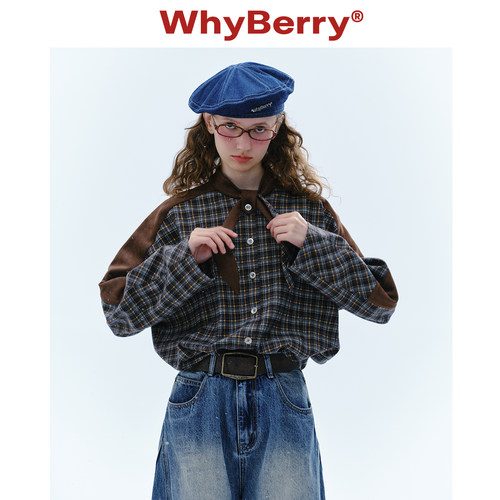 WhyBerry宽松复古风格纹衬衫