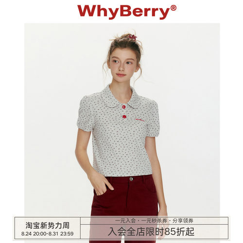 WhyBerry 26SS“小夏花语”碎花娃娃领短款上衣甜美韩系短袖t恤女